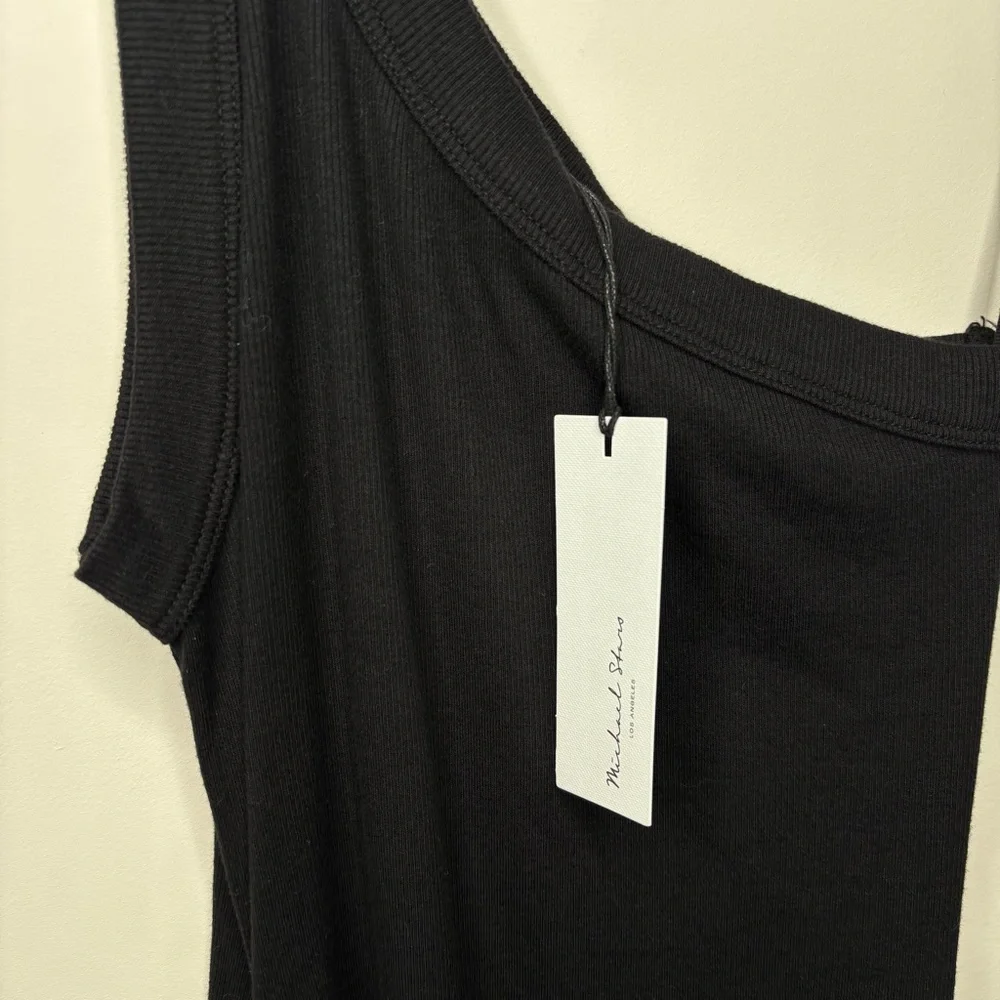 NWT Michael Stars Small Coco‎ One-Shoulder Body-Con Ribbed Black Dress - Picture 5 of 5